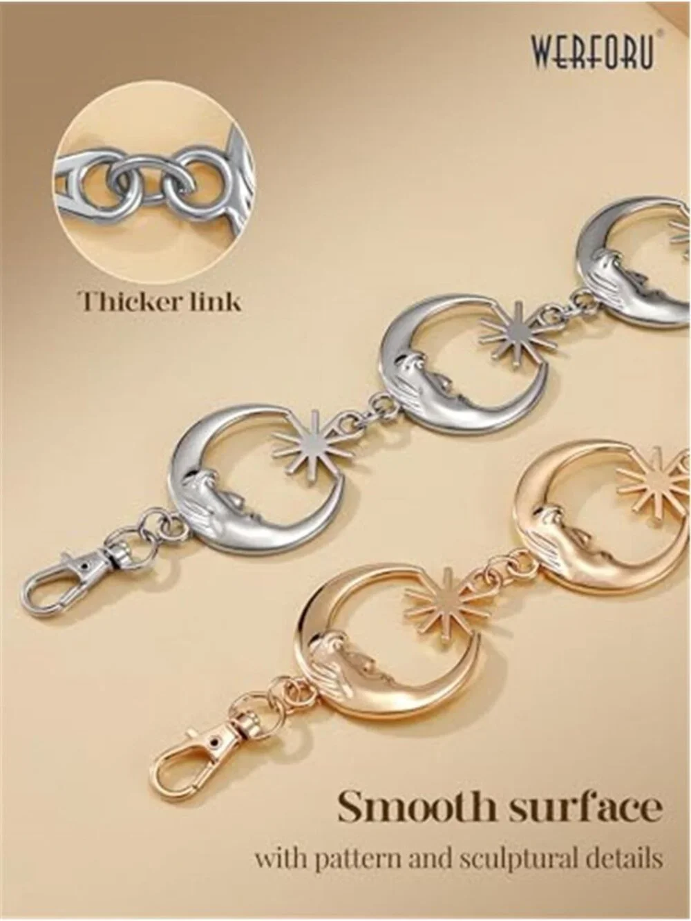 Women's Silver Metal Link Moon Star Body Chain Belt Ladies Waist Chain